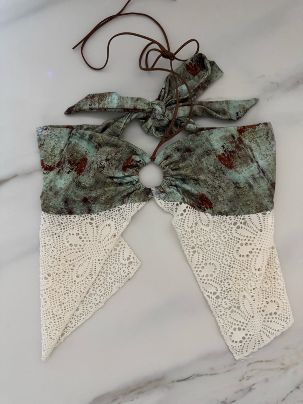Edikted Green & White Lace Ring Neck Scarf